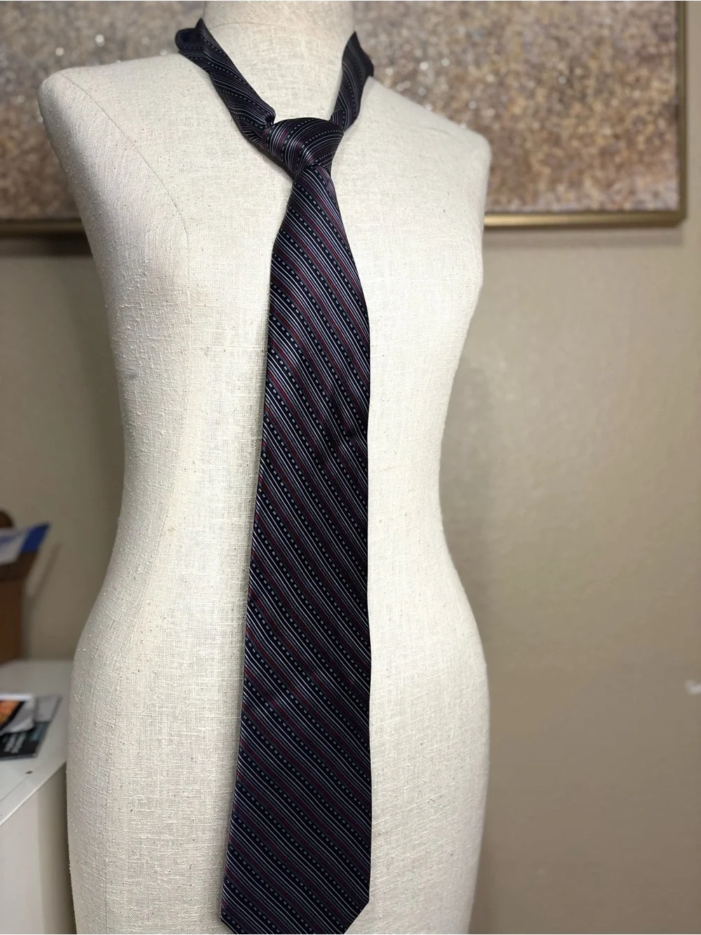 Perry Ellis Portfolio Men’s Silk Blend Striped Tie Black Red Gray Business
